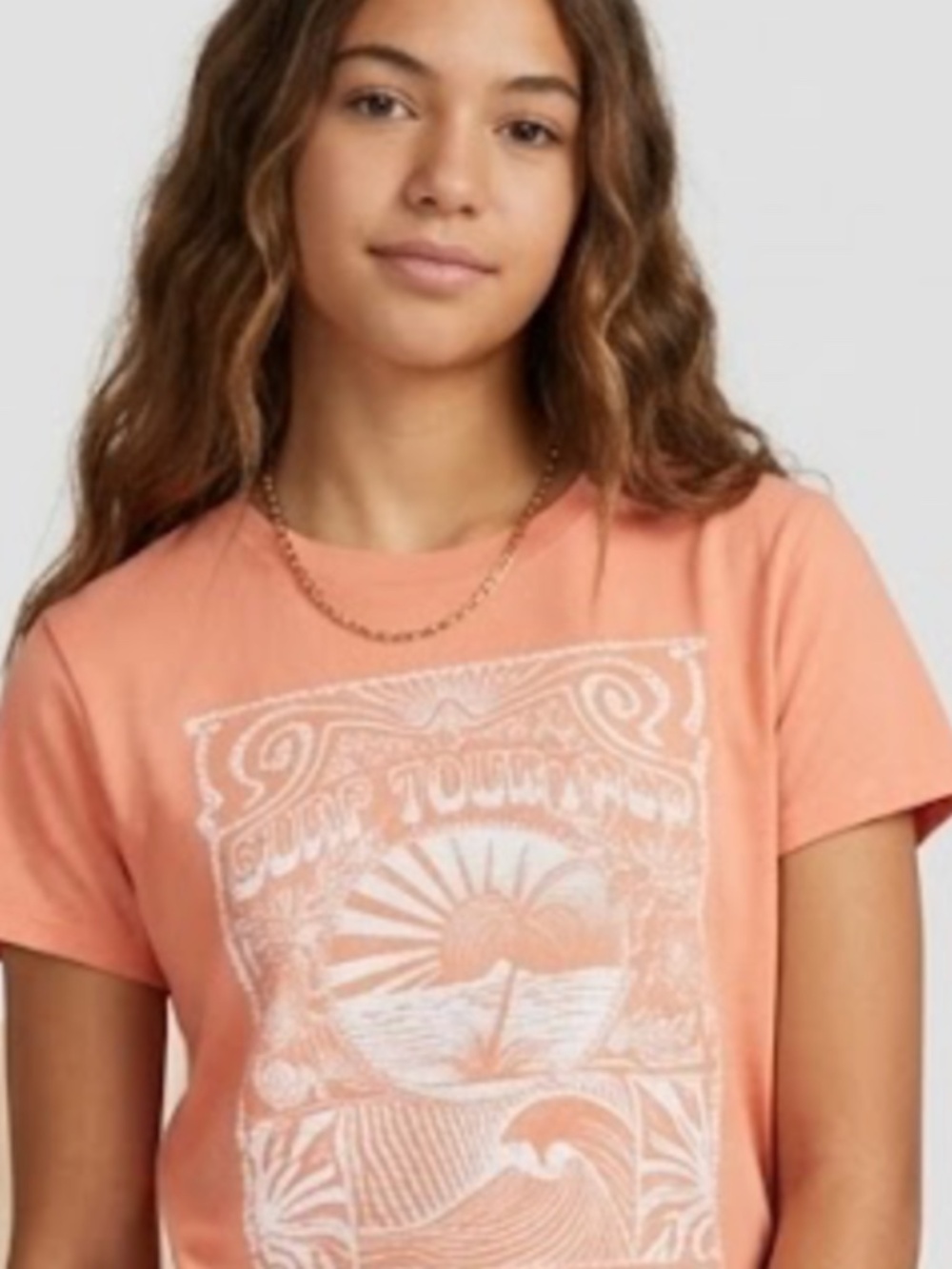 Billabong Juniors Graphic Cropped Tee Shirt Peach Pink M Juniors